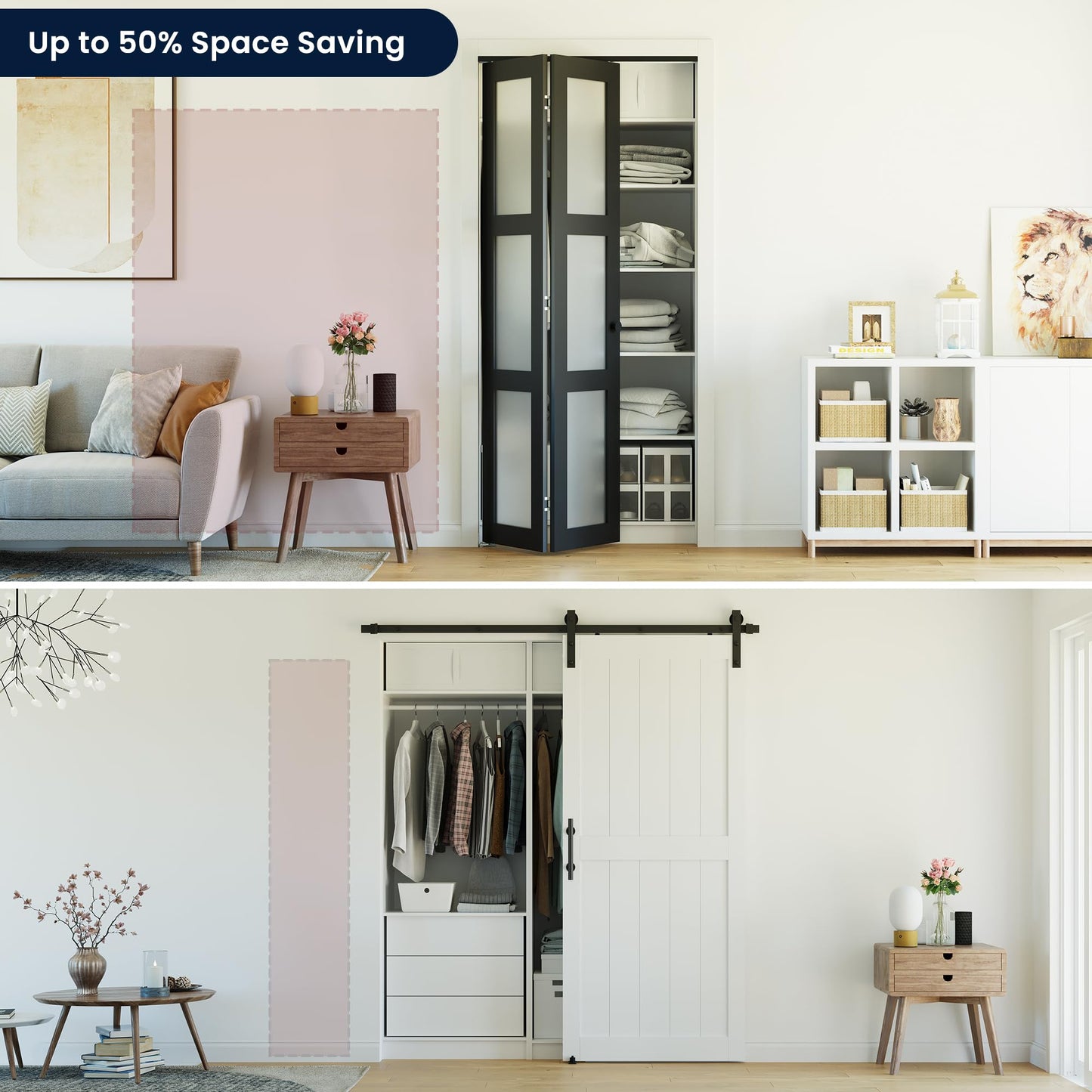 COSHOMER Bifold Doors for 24" x 80" Opening, 3-lite Tempered Frosted Glass Closet Folding Doors with Hardware kit Included, Easy Assembly, Black