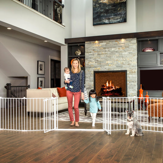 Regalo Safety 192" Double Door Super Wide Baby Gate & Play Yard, 8-Panel Adjustable Safety Gate for Doorways & Large Openings, Hardware Mounted Gate for Babies, Toddlers & Pets