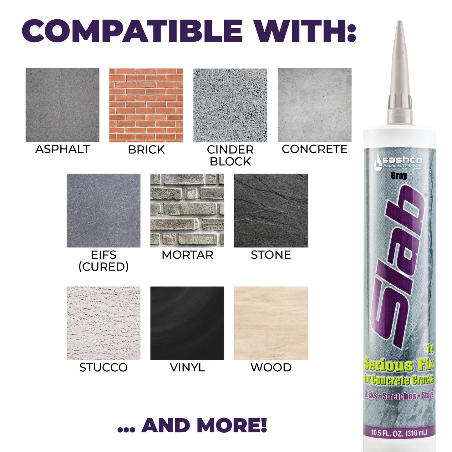 Sashco - 16210-12 Slab Concrete Crack Repair Sealant, 10.5 Ounce Cartridge, Gray (Pack of 12)