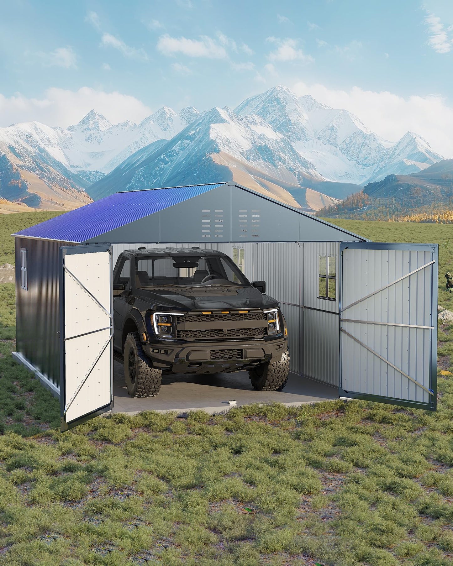 GarveeLife 12x20 ft Metal Carport, Enclosed Car Port with Reinforced Frame and Steel Roof for All-Weather Use, Metal Garage Shed for Full-Sized Pickup Trucks