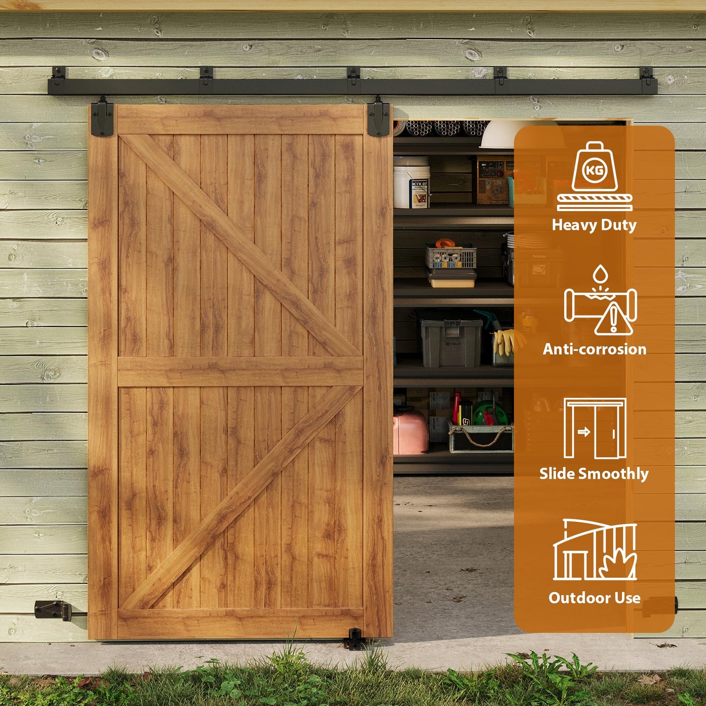 SmartStandard 8FT Exterior Sliding Barn Door Hardware Kit, Box Rail Barn Door Track Kit for Outdoor Use, 450lb Capacity Heavy Duty Wall Mount Kit, Fix Single 48" Door