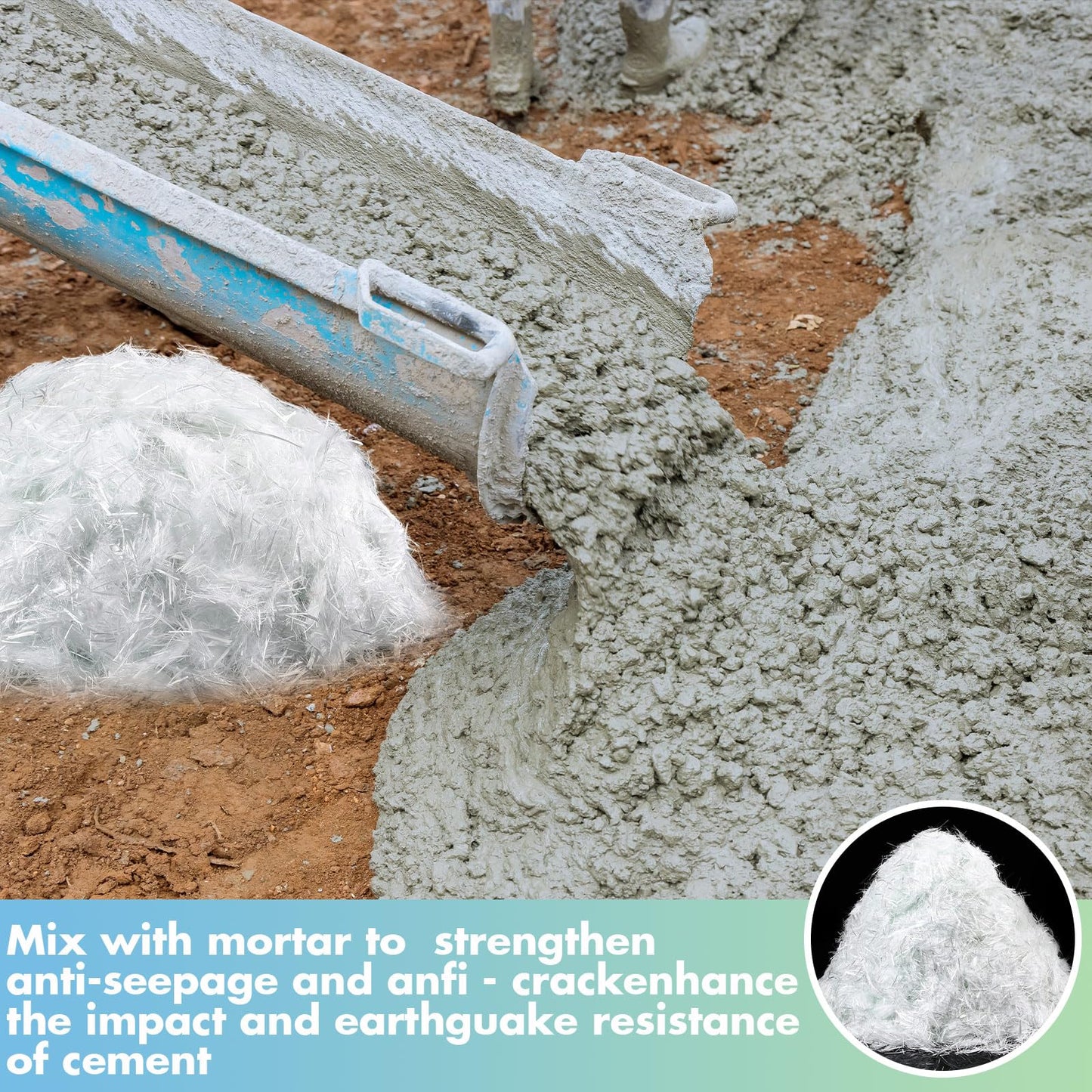 Frienda 6.6 Lb Fiberglass for Concrete Cement Mortar Mix Reinforcement Anti Seepage Anti Cracking Glass Fibers Concrete White Fiber Glass for Concrete Building Walls Garden Floor, 0.75 Inches/ 19 mm
