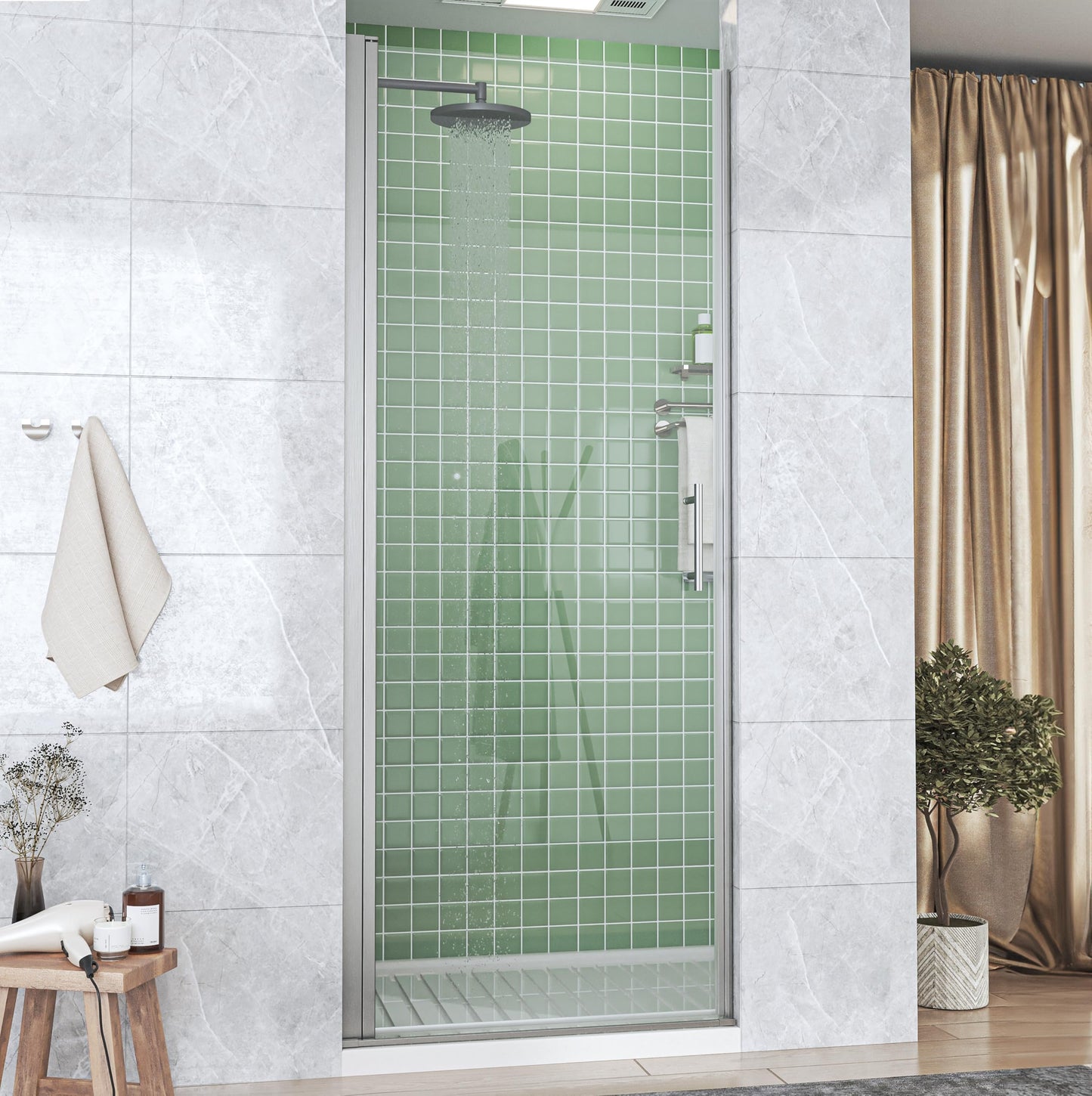 Hasipu 27.3-28" W X 72" H Pivot Shower Door - 1/4" Tempered Glass Shower Door, Brushed Nickel, Reversible Installation for Bathroom