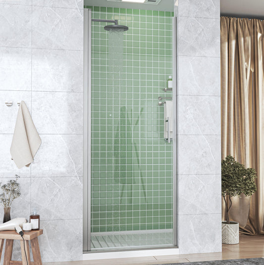 Hasipu 27.3-28" W X 72" H Pivot Shower Door - 1/4" Tempered Glass Shower Door, Brushed Nickel, Reversible Installation for Bathroom