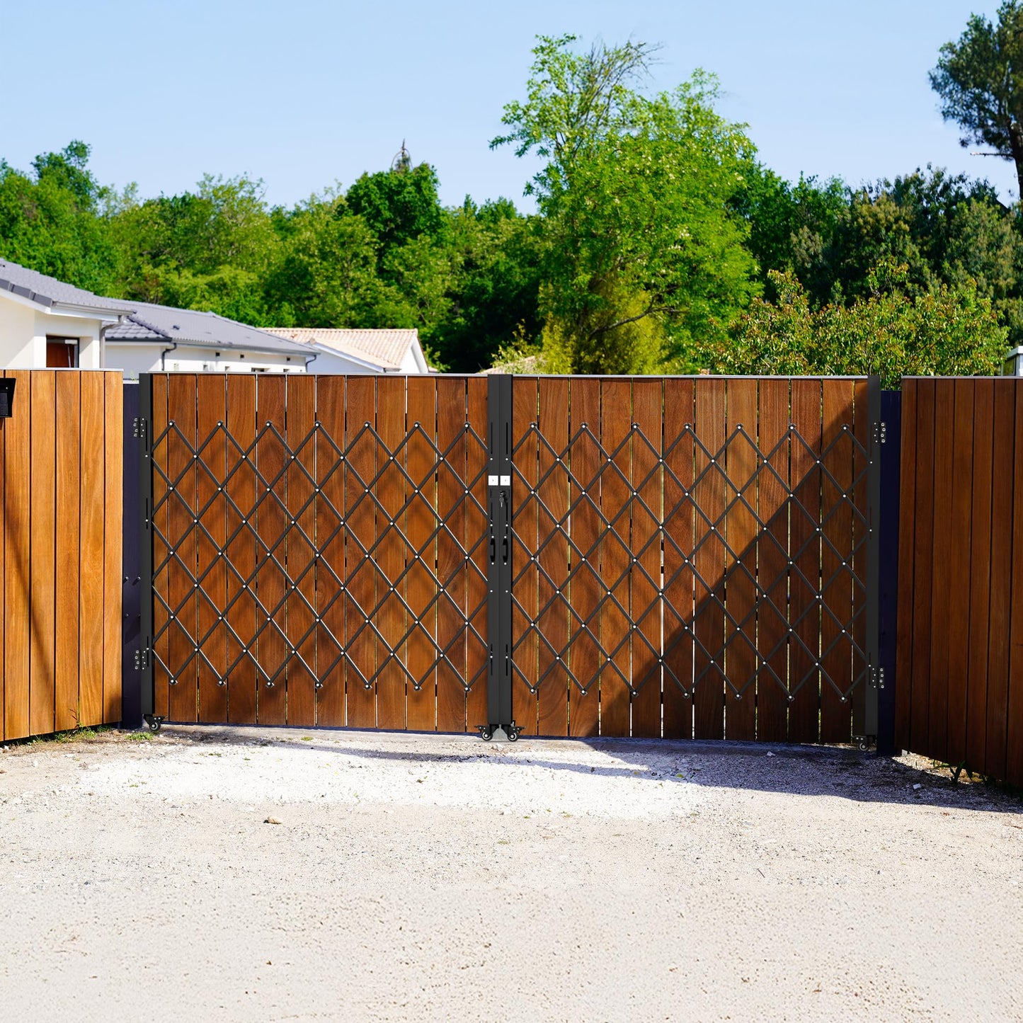 YITAHOME Double Folding Security Gate, 61" H x 130" W Door Gate,Flexible Expanding Security Gate, Steel Safety Gates, 360° Rolling Barricade Gate, Scissor Gate with Padlock, Aluminum Alloy Mesh,Black