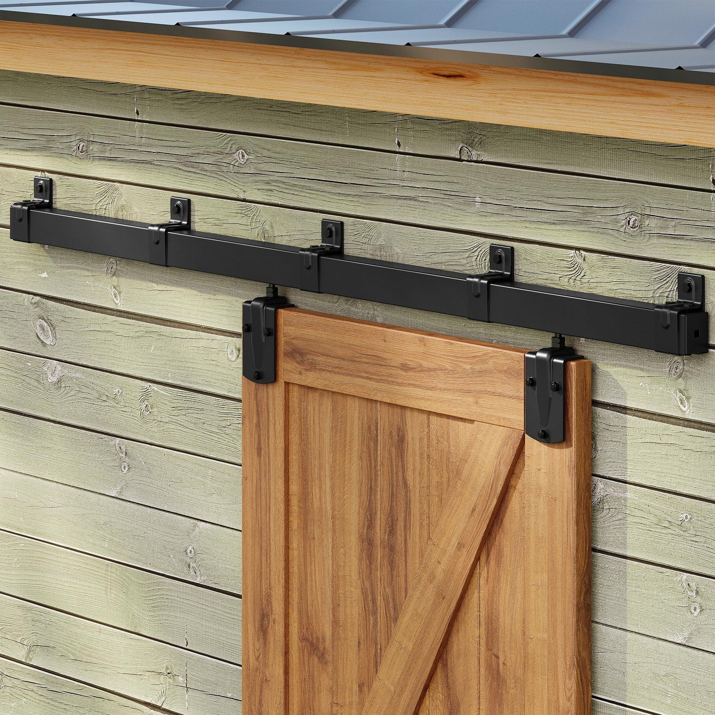 SmartStandard 8FT Exterior Sliding Barn Door Hardware Kit, Box Rail Barn Door Track Kit for Outdoor Use, 450lb Capacity Heavy Duty Wall Mount Kit, Fix Single 48" Door