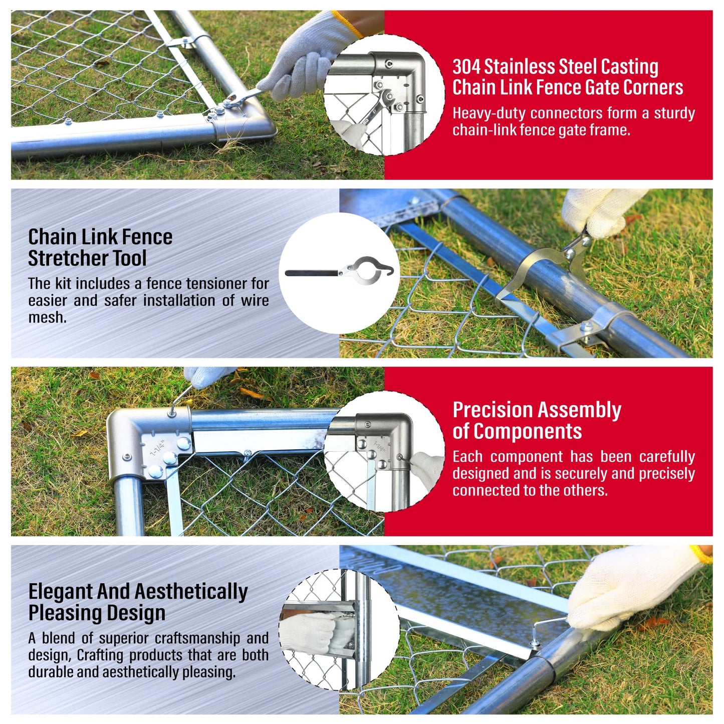 DooToo 4x4FT(43.3"W x 47.2"H) Heavy Duty Galvanized Steel Chain Link Gate, Durable Outdoor Fence Gate Easy Installation for Backyard丨Garden丨Pet Yard