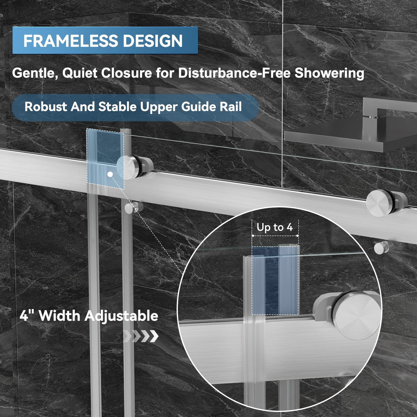 Findepot 56"-60" W x 75" H Frameless Shower Door, Double Sliding Shower Door,5/16"(8mm) Clear Tempered Glass,Silent Soft-Close Design,Brushed Nickel