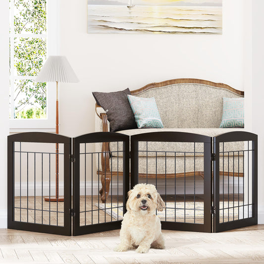 Dog Gate - 4 Panel Foldable Pet Gate Indoor for Doorways, House, Stairs, Freestanding Gate for Dogs - 80x24 -Inch Puppy Safety Fence by PAWLAND, Espresso