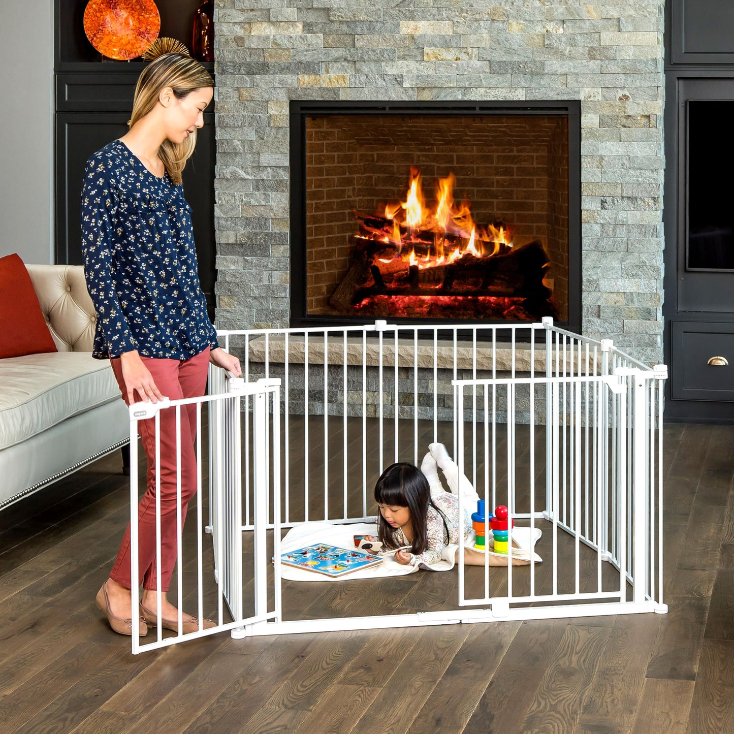 Regalo Safety 192" Double Door Super Wide Baby Gate & Play Yard, 8-Panel Adjustable Safety Gate for Doorways & Large Openings, Hardware Mounted Gate for Babies, Toddlers & Pets