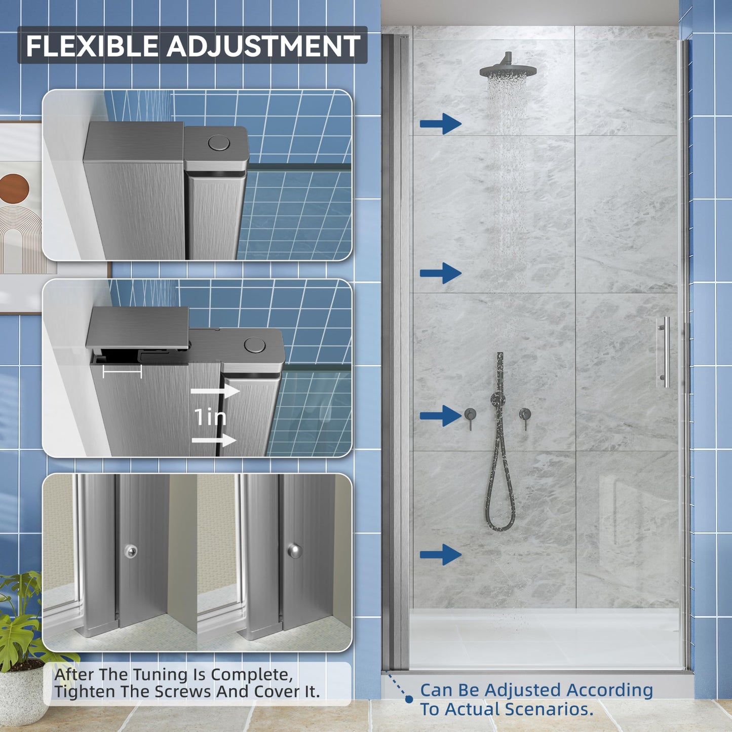 Hasipu 27.3-28" W X 72" H Pivot Shower Door - 1/4" Tempered Glass Shower Door, Brushed Nickel, Reversible Installation for Bathroom