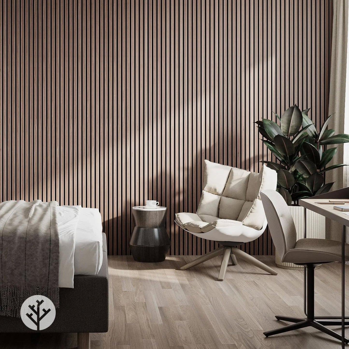 WVH Luxury American Walnut Acoustic Slat Wood Wall Panels, Measures 94.49" x 25.20", Premium Finish, Interior Decor for Walls & Ceilings, Noise Cancelling & Sound Absorbing for Home & Office, 2pcs