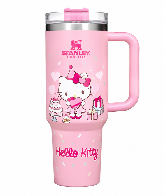 Damao Pink Stanley x Hello Kitty Celebration Edition Quencher H2.0 Tumbler – Limited Edition Insulated Travel Mug with Handle